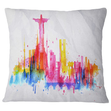 Rio De Janeiro Skyline Cityscape Throw Pillow, 16"x16"