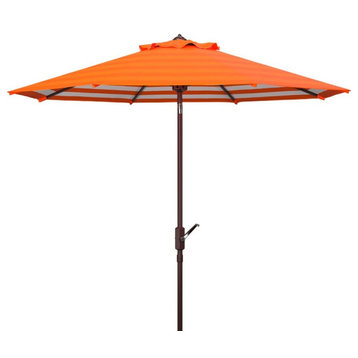 Safavieh Athens Inside Out Striped 9ft Crank Outdoor Auto Tilt Umbrella Orange