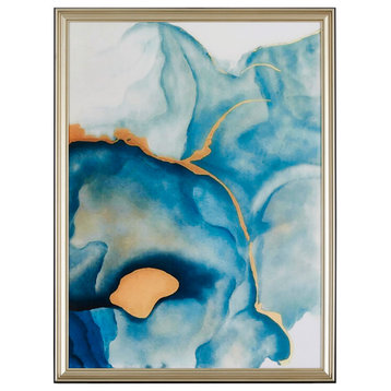 Abstract Watercolors, Crystal Porcelain, Solid Wood Frame, 24"x32", White and Bl