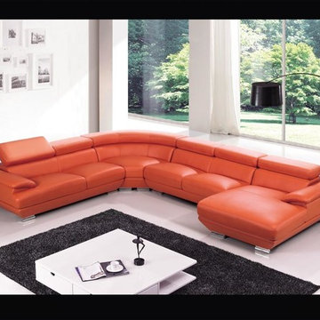 Orange Leather Sectional Sofa with Chaise