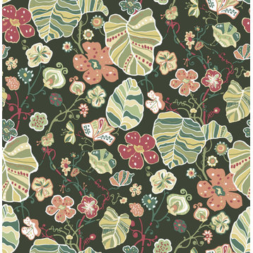 Gwyneth Dark Green Floral Wallpaper, Sample