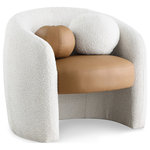 Meridian Furniture - Acadia Black Boucle Fabric Accent Chair, Cognac - Sink into the sumptuous comfort of this Acadia boucle fabric accent chair. This lovely chair features a timeless barrel-style design with a modish twist that makes it perfect for both contemporary and traditional rooms. The curvy, rounded back adds an instant look of sophistication to your space while the rich cream boucle fabric and soft cognac vegan leather seat feels great against the skin and lends a textured appeal to your living area. Pair it with a matching sofa or chaise, or buy two to create the perfect reading nook in an unused corner.