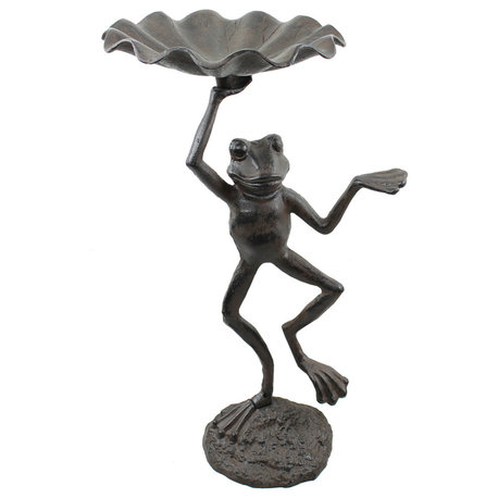 Dancing Frog Cast Iron Bird Bath 22" High