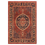 Bareens Designer Rugs - Southwestern Heriz Ziegler Jetta Red Hand-Knotted Rug - 9'3'' x 11'8'' - Enhance the ambiance of your home with this magnificent Persian-influenced Turkish hand-knotted rug made by skilled artisans capable of creating the most exceptional vegetable dyes and hand-spun wool. This exquisite handmade rug is a one-of-a-kind Peshawar Kafkaz, otherwise identified as Chobi, Chobi Peshawar, Oushak, or Ziegler rug. These handmade rugs are crafted in Pakistan utilizing superior-quality wool imported from Australia, New Zealand, and Korea in two types of weaves: the Persian weave and the Mori weave. This rug is meticulously crafted by hand using the finest natural vegetable dyes extracted from local plants. The artisans use a blend of hand-spun local and fine merino wool, resulting in a rug with a compelling texture, higher lanolin content, and longer staple. The artisans occasionally incorporate natural or artificial silk into the pile to enhance specific motifs. The finished product is an awe-inspiring execution of flawless design and an understated palette that exudes elegance.