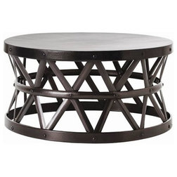 Industrial Coffee Tables Hammered Drum Cross Coffee Table, Dark Bronze