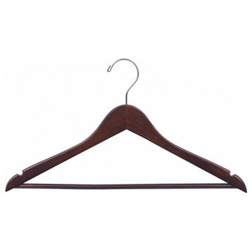 Walnut Finish Wooden Suit Hanger With Chrome Hook, Box of 8