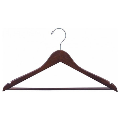 Walnut Finish Wooden Suit Hanger With Chrome Hook, Box of 8
