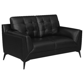 Coaster Moira Modern Faux Leather Upholstered Tufted Loveseat in Black