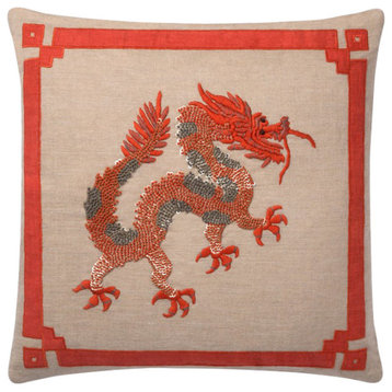 18" x 18"  Natural Rust Dragon Decorative Throw Pillow by Loloi, No Fill