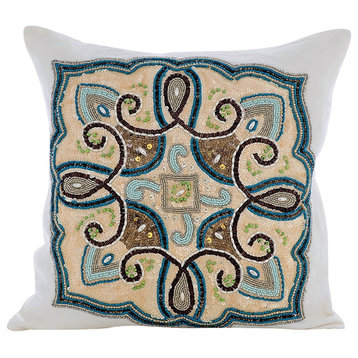 Blue Throw Pillow Covers 16"x16" Cotton, French Fiesta