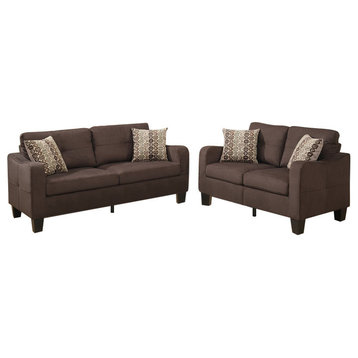 Benzara BM168739 Polyfiber 2 Pieces Sofa Set With Accent Pillows Brown
