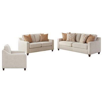 Coaster 3-Piece Transitional Chenille Cushion Back Sofa Set in Beige