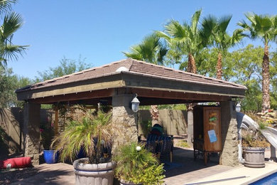Mid-sized traditional backyard patio in Phoenix with tile and a gazebo/cabana.