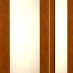 Prehung 2-1/4" Thick Contemporary Mahogany Door Sidelite Low-E Matte Glass - Front Doors
