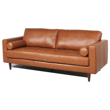 Catania Leather Sofa With Tufted Seat And Back In Camel Finish