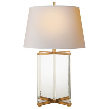 Cameron Table Lamp in Crystal and Gilded Iron with Natural Paper Shade