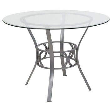 Flash Furniture 42" Round Glass Top Dining Table in Silver