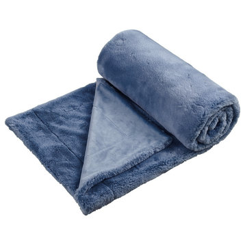 Fox Faux Fur Throw Blanket, Dark Blue, 50''x60''