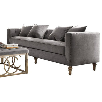 ACME Sidonia Sofa with 4 Pillows in Gray Velvet