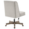 Linon Draper Graywash Wood Base Upholstered Swivel Office Chair in Natural Linen