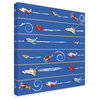 "Flight Time Stripe Pattern Blue Repeat" by Sher Sester, Canvas Art, 18"x18"