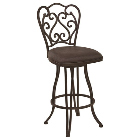 Armen Living Celeste 26" Fabric & Iron Counter Stool in Auburn Bay/Espresso