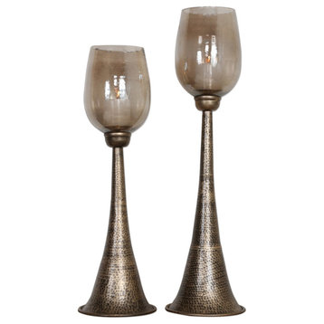Uttermost 18848 Badal Two Piece Iron Hurricane Candle Holder Set - Antiqued
