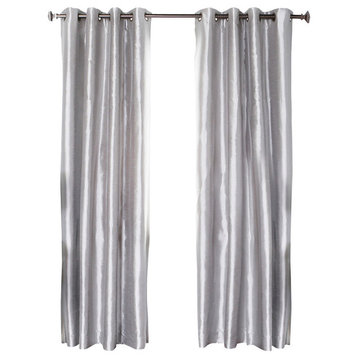 Dupioni Faux Silk Blackout Curtains, Pair, Gray, 84"