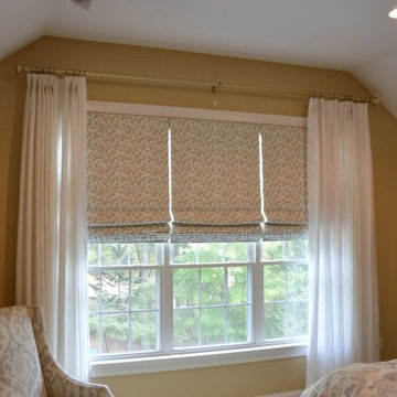 Lovely Bedroom Roman Shades and Sheer Drapes