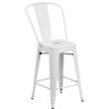 24" High White Metal Indoor-Outdoor Counter Height Stool With Removable Back