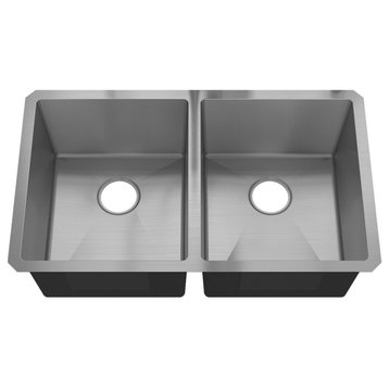 Sinber Double Bowl Kitchen Sink with 304 Stainless Steel Satin Finish, 32"x19" 18 Gauge, Undermount