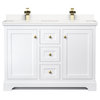 Avery 48" Double Vanity, White, Carrara Cultured Marble Top, Gold Trim