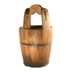 Vintage Wooden Water Bucket - Baskets