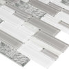 MTO0218 Modern Linear Gray White Glossy Foil Pearlized Glass Mosaic Tile