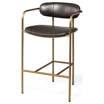 Parker Brown Faux-Leather Seat with Gold Metal Frame Counter Stool