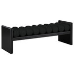 Meridian Furniture - Waverly Boucle Fabric Upholstered Bench, Black, 52" Wide, Black Finish - Add originality to your home with this unique bench from Meridian Furniture's Waverly collection. Crafted using solid rubber wood with black finish, this bench makes a bold statement in any living space. Its H-shaped design holds nine rich black boucle fabric cushion rolls on top, providing a comfortable place to sit for you or your guests. It's big enough to seat more than one person, providing you with extra seating space, and its contemporary design is perfect for any modern home.