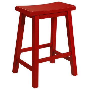 Bowery Hill 24" Transitional Wood Backless Saddle Seat Counter Stool in Red