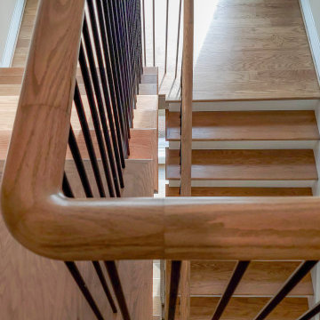 Project #153 | Sophisticated Red Oak Stair with Metal Balusters