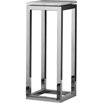 Stud Display Pedestal - White, Marble, Polished Stainless Steel, Tall