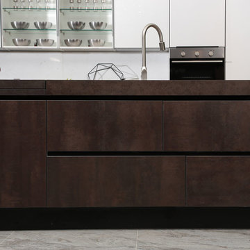 Stately Spain Sintered Rock And Acrylic Kitchen Cabinet OP14-068