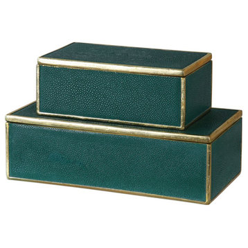 Uttermost Karis 12x5" Emerald Green Boxes, 2-Piece Set