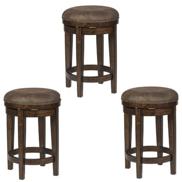Home Square 3 Piece Swivel Upholstered Wood Barstool Set in Walnut