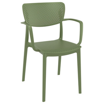 Loft Outdoor Dining Arm Chair, Set of 2, Olive Green
