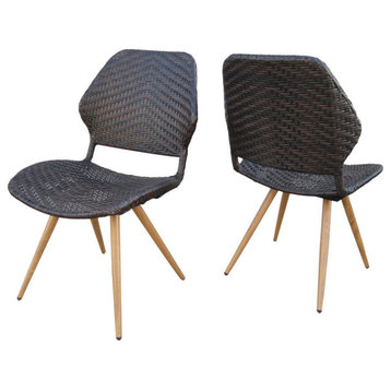 GDF Studio Amaya Outdoor Wicker Dining Chairs With Metal Legs, Set of 2
