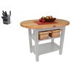 John Boos Elliptical 48x30 Table and Henckels Knife Set, Useful Gray Stain, Two Shelves, Baskets