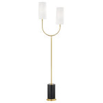 Hudson Valley Lighting - Vesper 2 Light Floor Lamp, Aged Brass/Black Finish, White Linen Shade - Features: