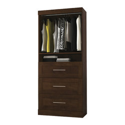 Pur by Bestar 36" Storage Unit with 3-Drawer Set in Chocolate - Closet Organizers