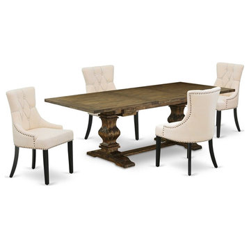 East West Furniture Lassale 5-piece Wood Dining Set in Brown/Light Beige