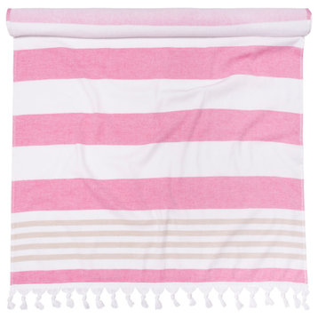 100% Cotton Fouta Beach Towel Meera Stripes, Cerise