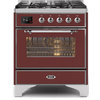 Ilve 30 Inch Dual Fuel Convection Freestanding Range in Burgundy